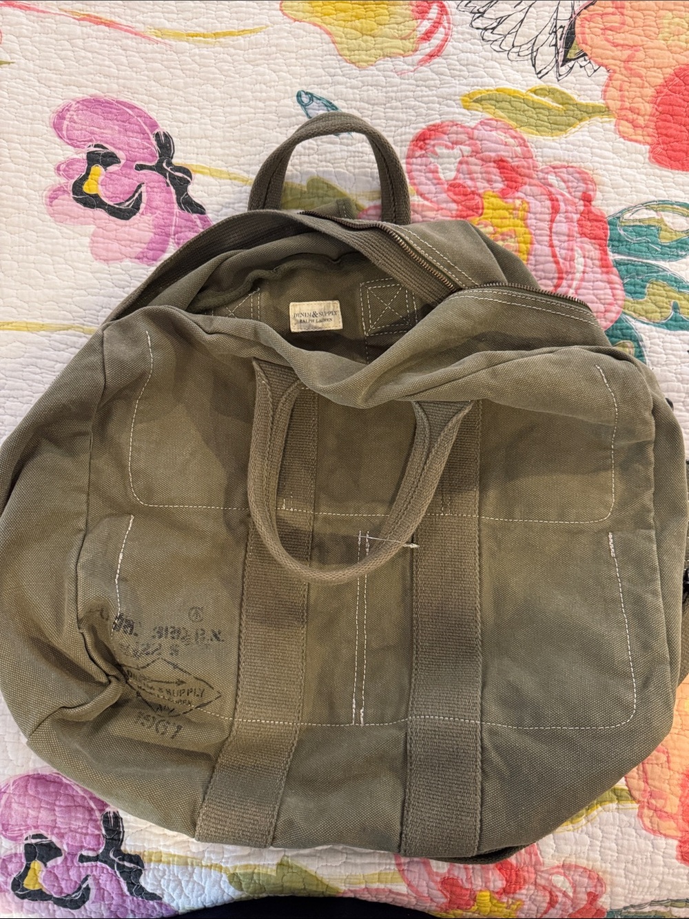 Ralph Lauren Olive Green Canvas Duffel Bag